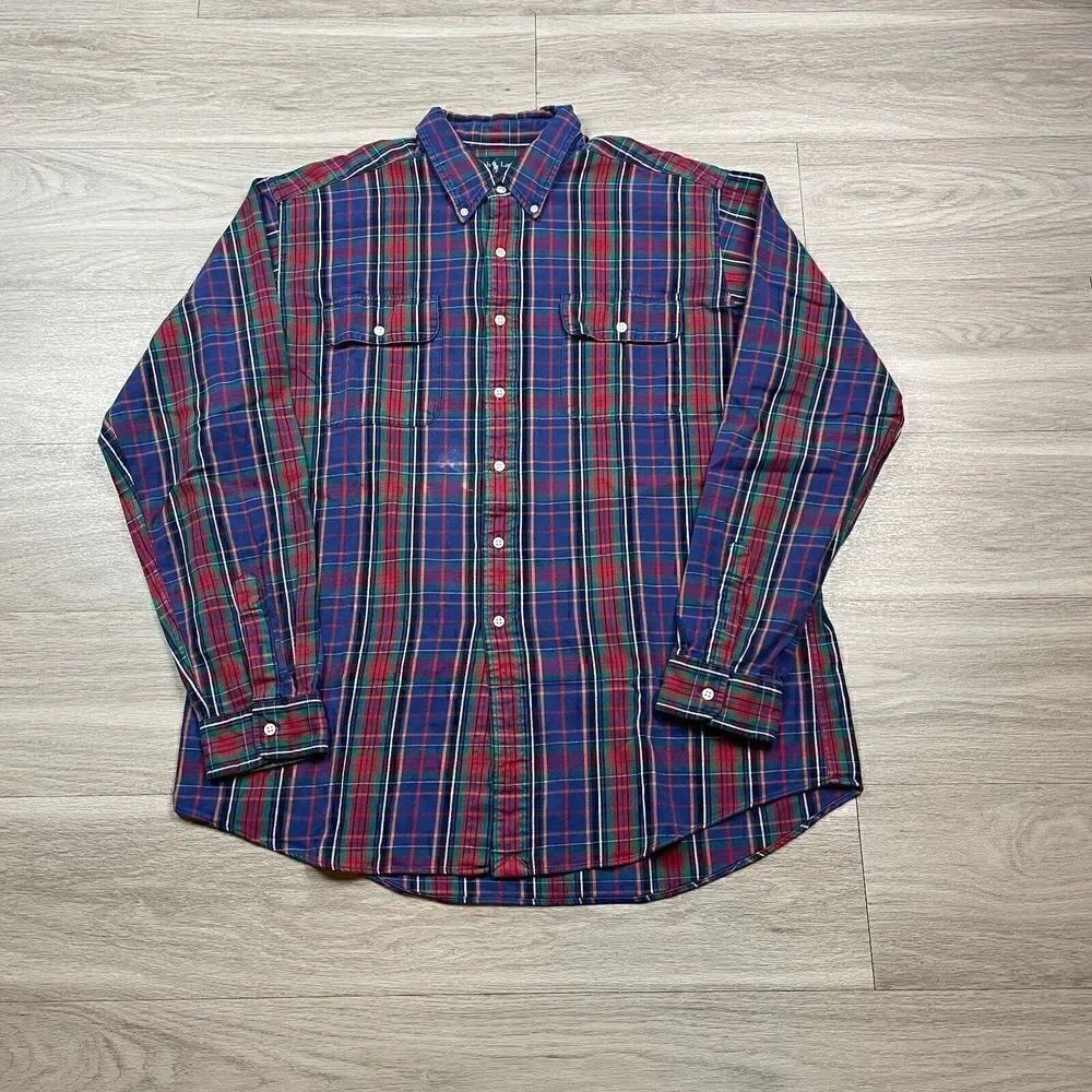 Polo Ralph Lauren Shirt Mens Extra Large Purple Workshirt Flannel Plaid Heavy